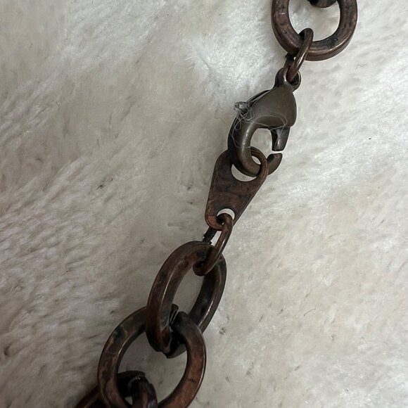 Chunky Statement Necklace Long Boho Southwestern Turquoise Color Bronze Brown - Picture 5 of 5